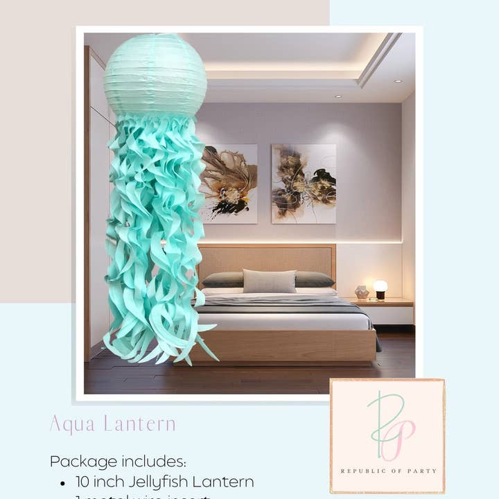 Republic Of Party LLC – Lampião por atacado – Lanterna de papel com água-viva azul-petróleo de 25 cm3