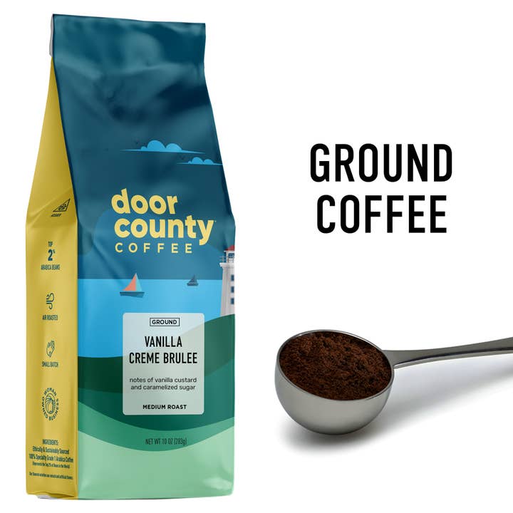 10oz Vanilla Crème Brulee Flavored Specialty Coffee Ground for wholesale by Door County Coffee