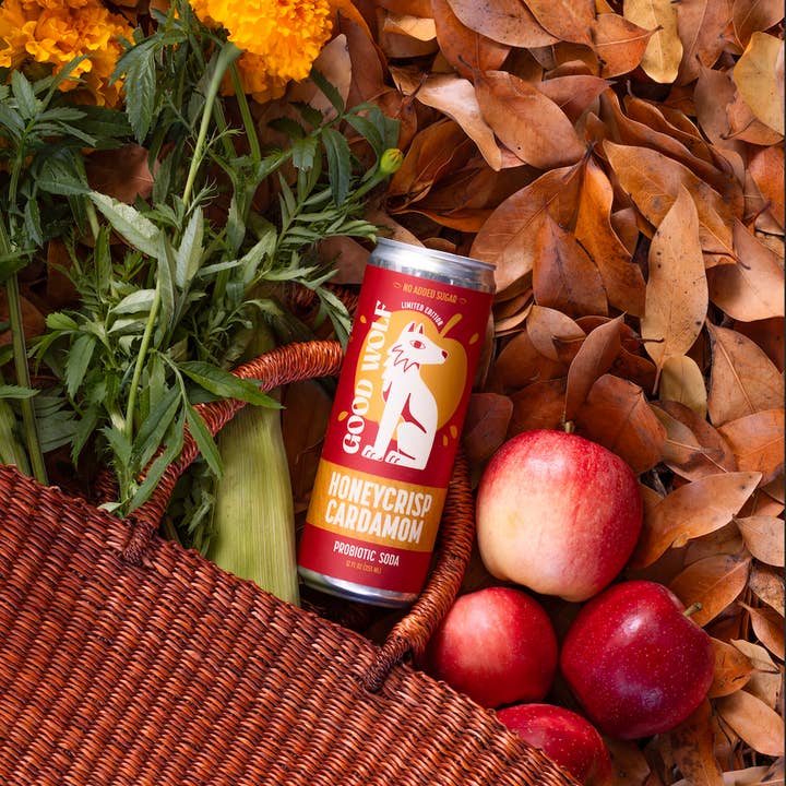 Good Wolf Beverages - Wholesale Soda/Carbonated Drink - Honeycrisp Cardamom Probiotic Soda - No Added Sugar - 12oz 1