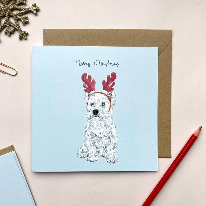 Festlig julkort med West Highland Terrier för wholesale av Amelia Illustration