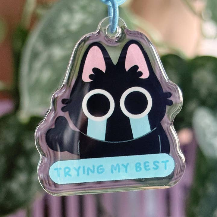 Trying My Best Keychain - Acrylic Charm Bag Decorations for wholesale by Ouri Studio