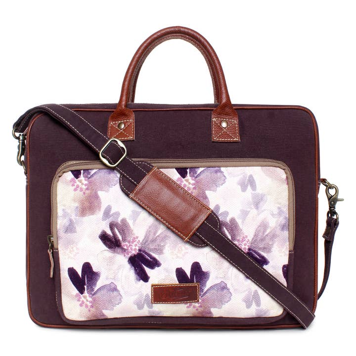 Bolsa para computador portátil em lona ciclada e couro para mulher por atacado de Sixtease Bags USA