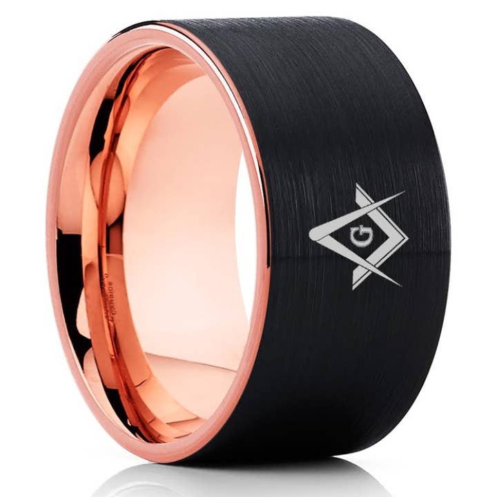 Frimurarbröllopband - svart volframring - frimurarvigningsring - borste för wholesale av Lucky Love Rings