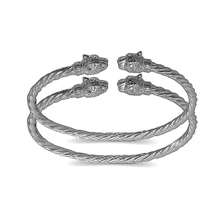 Bijoux de meilleure qualité Tête de jaguar Corde enroulée Bracelets antillais en argent sterling .925, 1 paire pour la vente par Better Jewelry