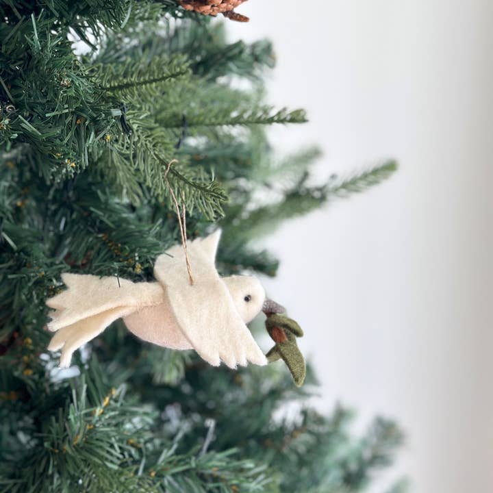 Felt Ornament - Dove with Olive Twig for wholesale by Ganapati & Co.