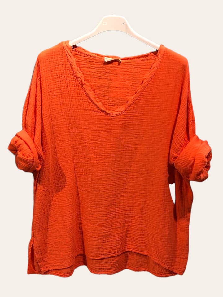 MOONSUN - Wholesale Blouse - Women's - #80686 oversized cotton-gauze top