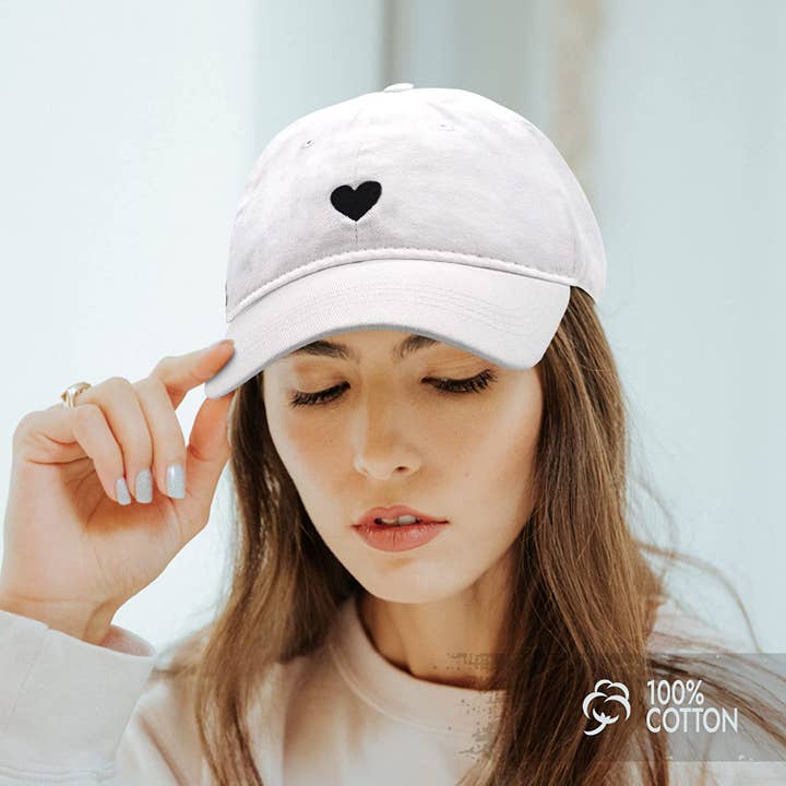 Atticus Poetry - Wholesale Baseball Cap - Women's - White Cotton Dad Hat - Embroidered Heart Cap4
