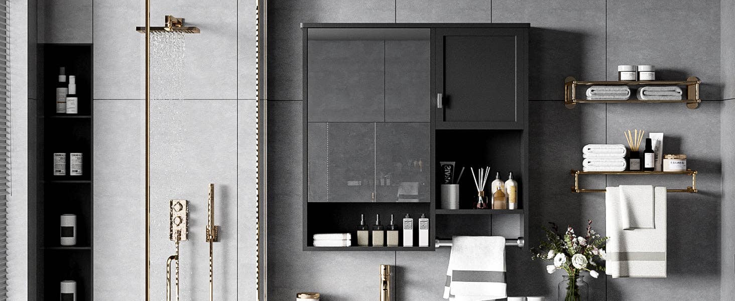 39F Inc. - Vente Armoire - Armoire de salle de bain murale noire avec miroir, 29x28 pouces23