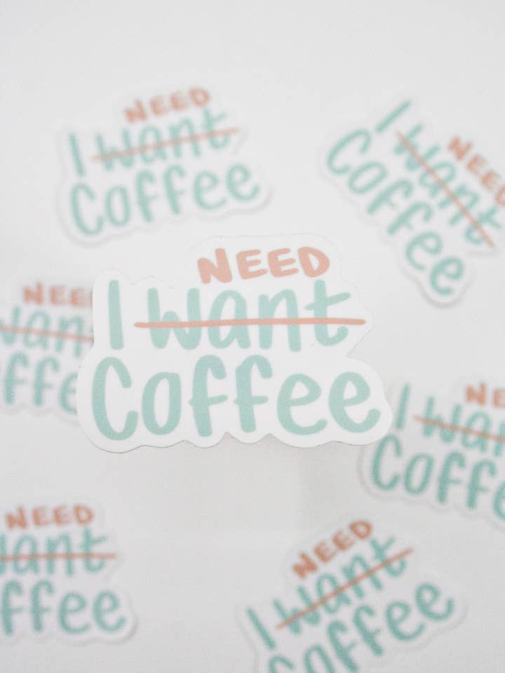 "I Need Coffee" Sticker for wholesale by Logan Mahaffey Art