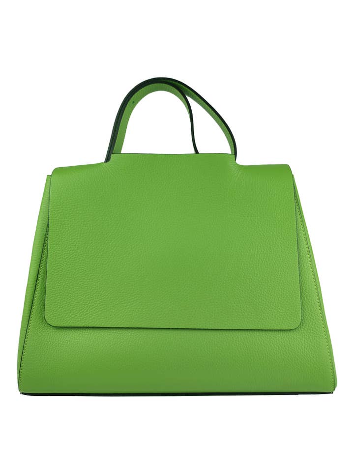 Dollar leather handbag with shaped flap for wholesale by Florence Leather