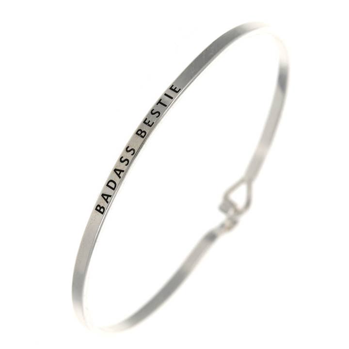 0011 PREMIERE - Wholesale Bangle Bracelet - FR4774 BADASS BESTIE_3mm Inspired Message Engraved Bangle
