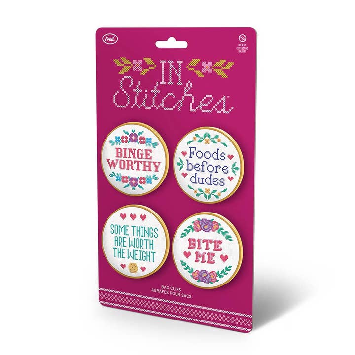 Fred & Friends - Wholesale Purse/Bag Accessory - Women's - In Stitches - Cross Stitch Bag Clips - Set of 4