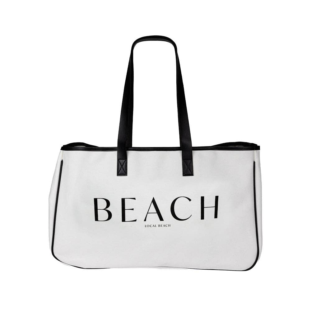 White Black Beach Canvas Tote for wholesale on Faire