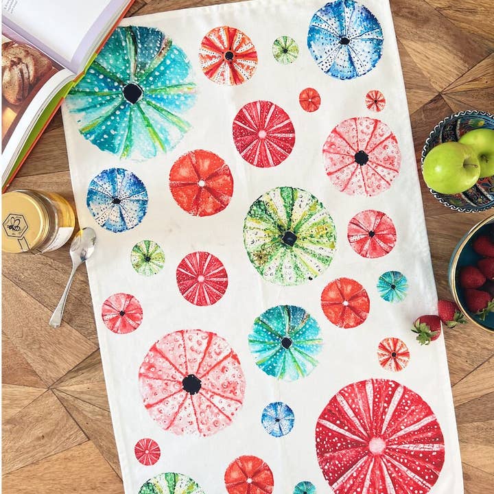 Sea Urchin, Sea Garden, 100% Organic Cotton tea towel, Designed and printed in UK - by Sarah Epsom for wholesale by Sarah Epsom