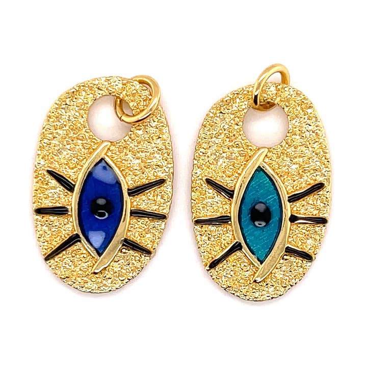 18K Large Gold Hammered Evil Eye Pendant For Necklace, Unique Dainty Good Luck Charms, Lucky Eye Pendant, Boho Charms, Evil Eye Jewelry, Boho for wholesale by The Bead Bazaar