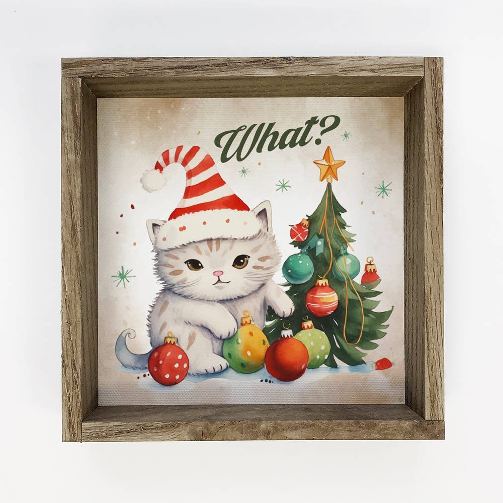 Hangout Home - Vente Art mural pour les fêtes - Christmas Cat What - Tableau sur toile amusant avec des animaux de Noël