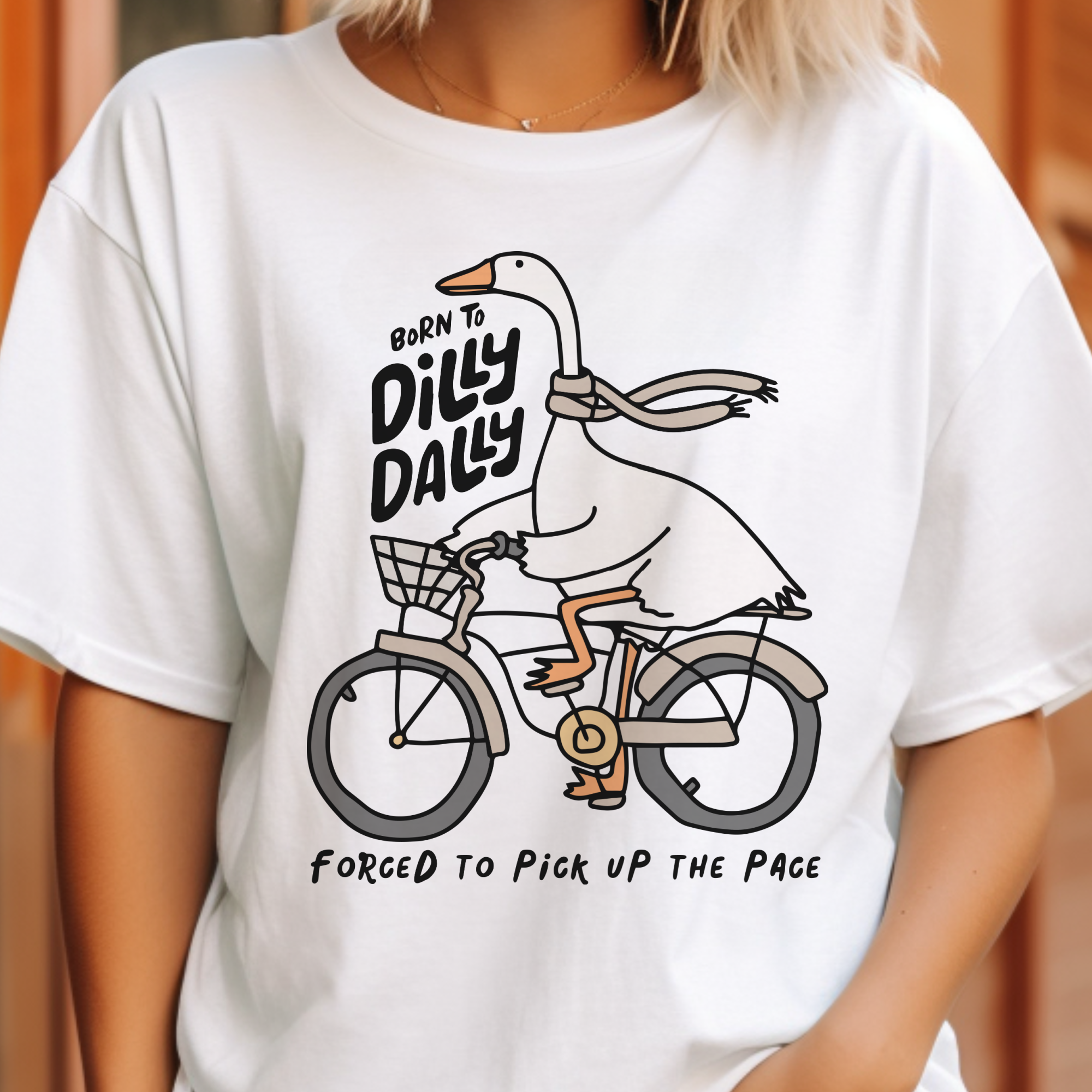 Par.tees by Party On! - Wholesale T-Shirt (Graphic) - Women's - Sarcastic Dilly Dally Goose Relatable Bike Shop Graphic Tee2