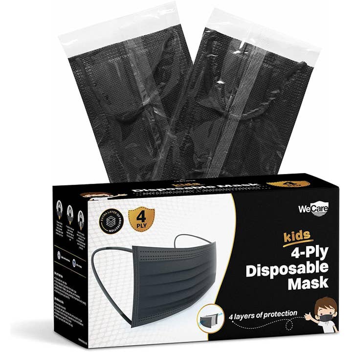 Máscaras pretas de 4 camadas WeCare Kids por atacado de ShopHomeMed