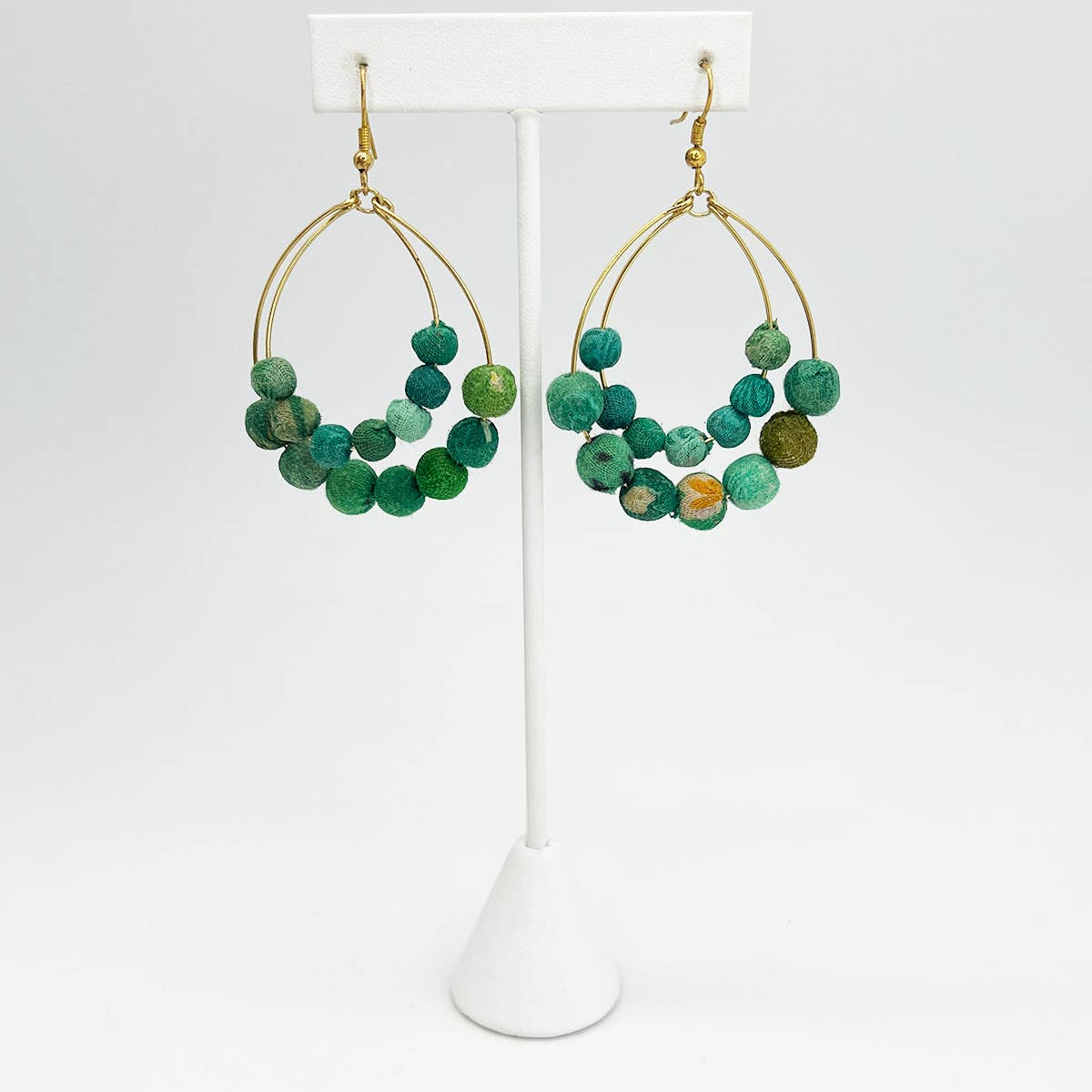 Anju Jewelry - Wholesale Dangle Earrings - Aasha Seagrass Teardrop Kantha Boho Handcrafted Earrings2