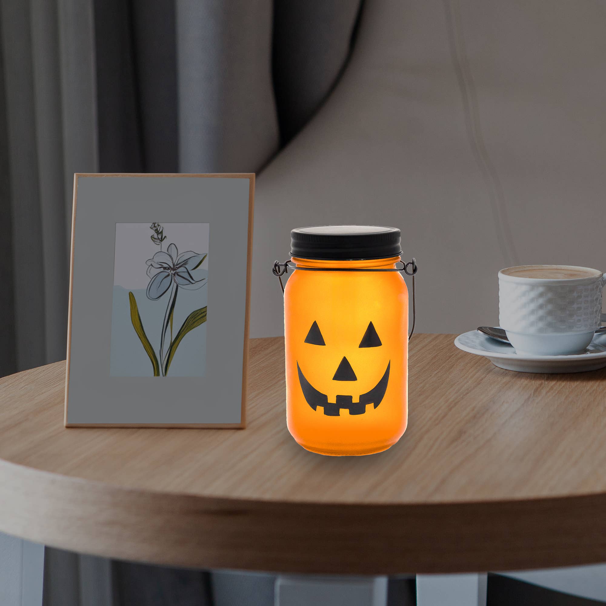 LumaBase - Wholesale Decorative Tabletop Object - Battery Operated Flame Effect Jack O'Lantern Mason Jar3