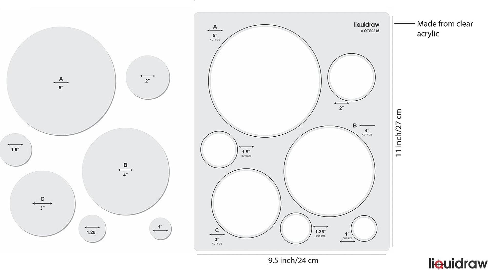 Liquidraw – wholesale Craft tool – Liquidraw Quilting Templates & Rulers for Patchwork Acrylic Stencils Set Hexagon, Hearts, Square & Circle (Circle)0