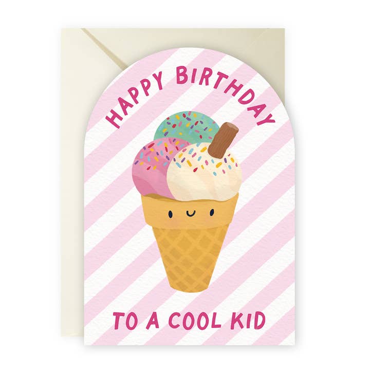 Arched Kids Card - Die Cut Shaped Card - Ice Cream for wholesale by Painted Parasol Studio