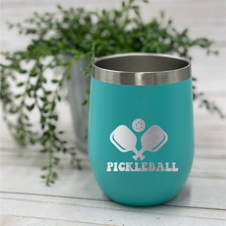 Oh It's A Party - Wholesale Insulated Mug/Tumbler - Pickleball paddle (2) 12Oz Stainless Steel Wine Tumblers1