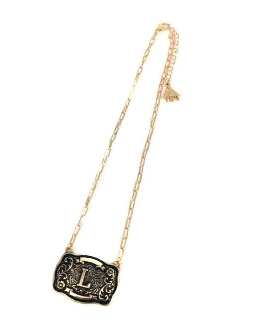Snowing West - Wholesale Pendant/Charm Necklace - Western Belt Buckle Initial Necklace11