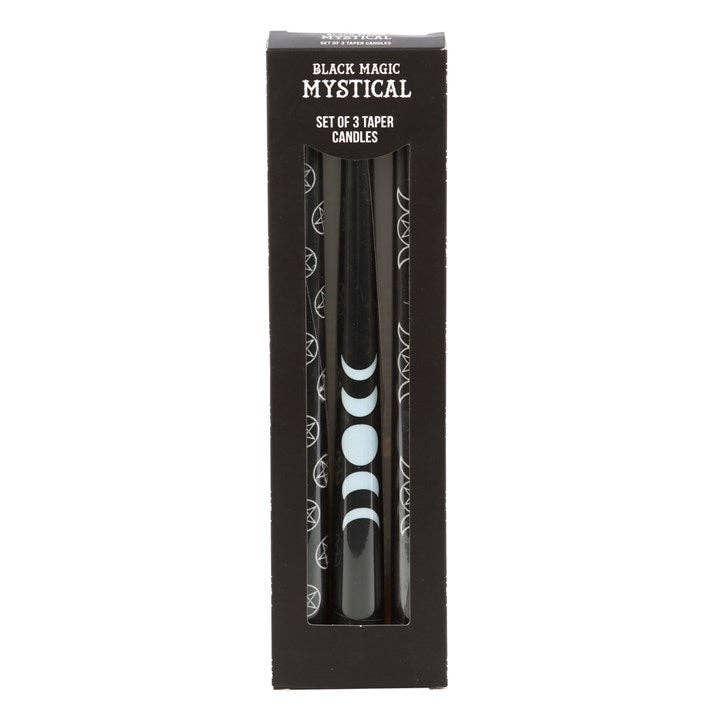 Something Different Wholesale - Wholesale Tapered Candle/Candlestick - Set of 3 Black Magic Mystical Taper Candles