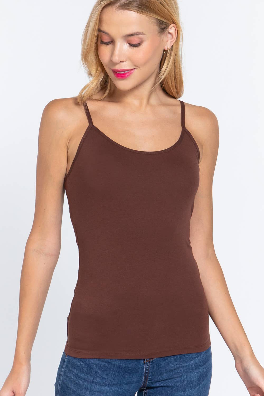 42POPS - Wholesale Camisole - Women's - ,,,._ SI-323 Fitted Cropped Cami Tank W/ Adjustable Spaghetti Stra9