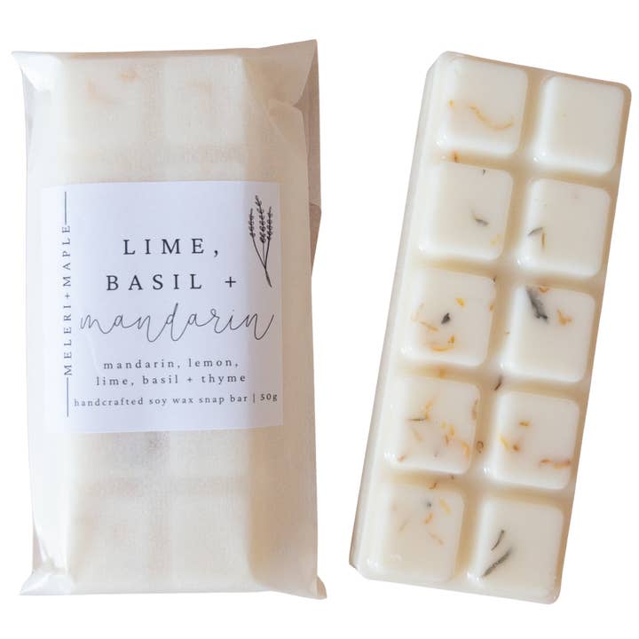 Lime, Basil & Mandarin Scented Snap Bar Wax Melt for wholesale by Meleri and Maple Co