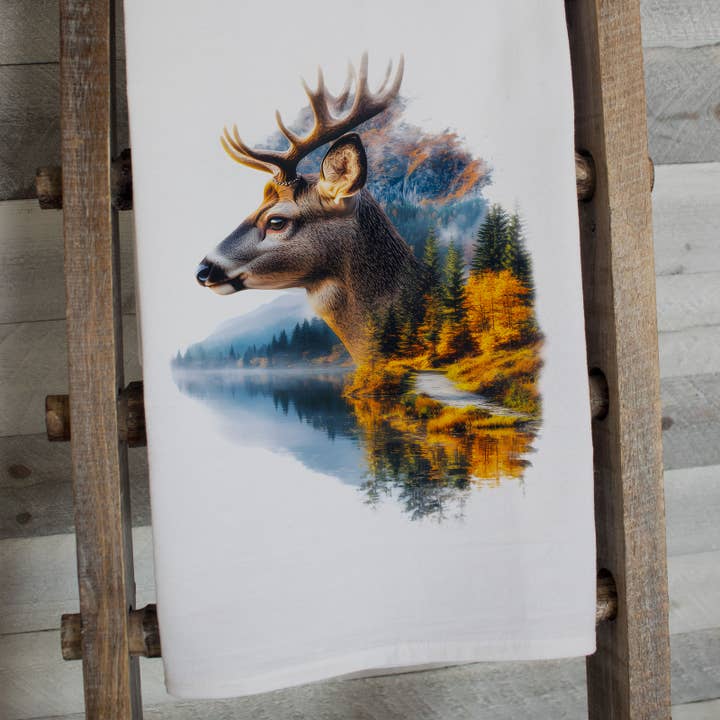 Whitetail Buck Custom Tea Towel | Woodland Wildlife Home for wholesale by This Joyful Home