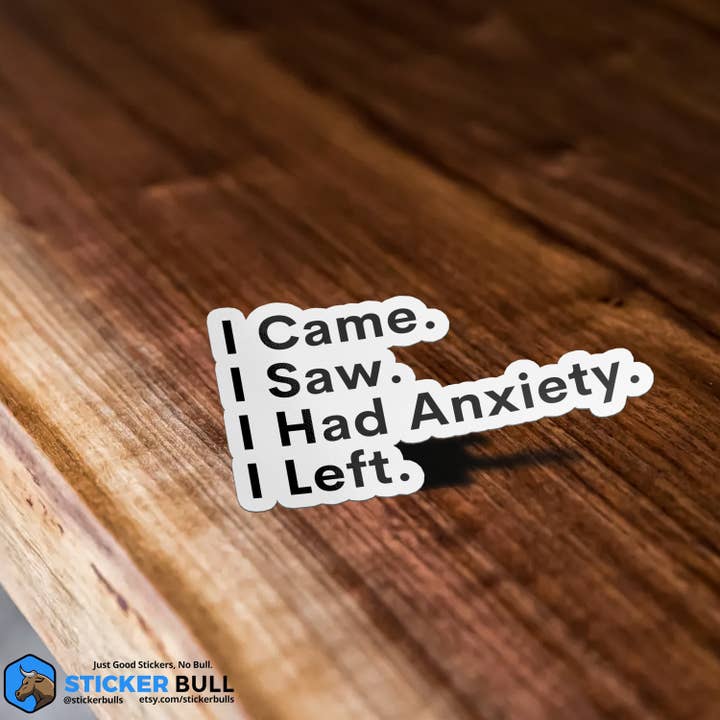 Sticker Bull - Wholesale Sticker - I Came, I Saw, I Had Anxiety, I Left Sticker, Funny Sticker, Meme Sticker, Vinyl Sticker for Laptop, Car Or Water Bottle, Quote Sticker