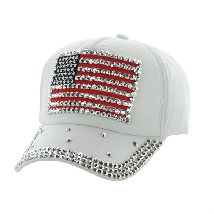 SP Sophia Collection - Wholesale Baseball Cap - Women's - Rhinestone American Flag Denim Baseball Cap