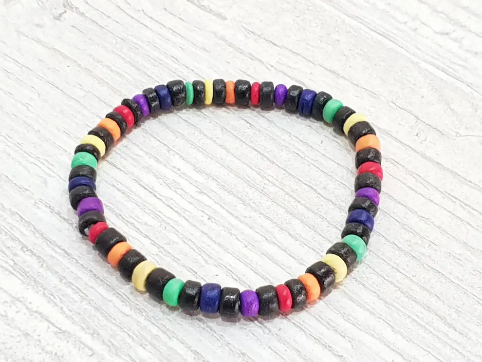Gloria-Maris - Wholesale Beads - Pride Collection bracelet with 5mm wooden beads, elastic / B1