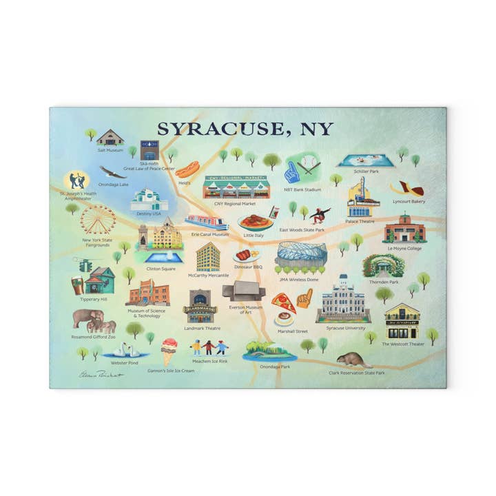 Plan de la ville de Syracuse Planche à découper et à charcuterie en verre pour la vente par Lake Town Love