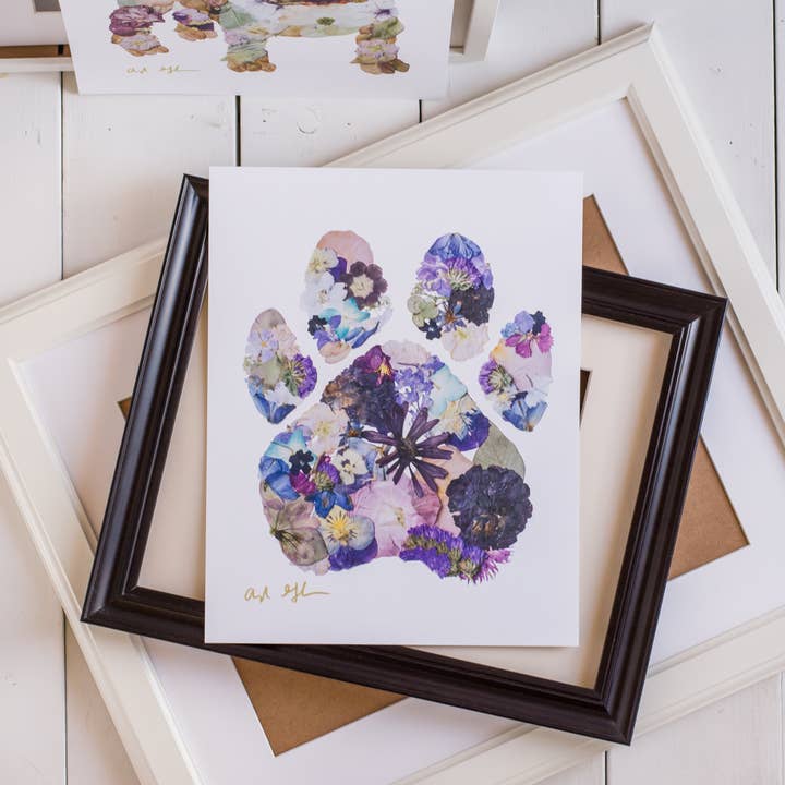 Paw Print | Pressed Flower Art for wholesale by Oxeye Floral Co.