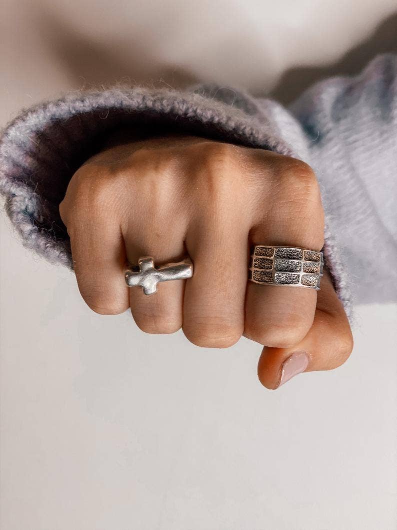 Christina Christi - Wholesale Band/Stacked Ring - Silver Cross Ring, Boho Rings, Stackable Ring2