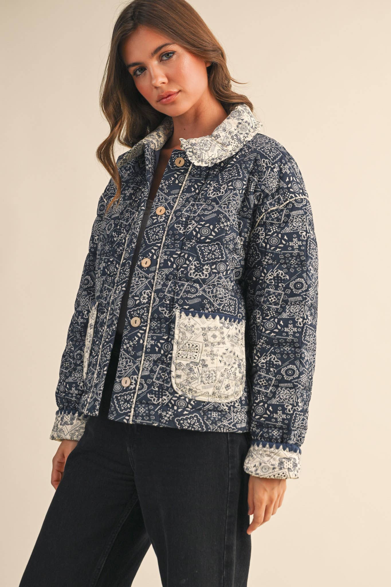 &MERCI - Wholesale Jacket - Women's - QUILTED BANDANA PRINT JACKET MJK412111