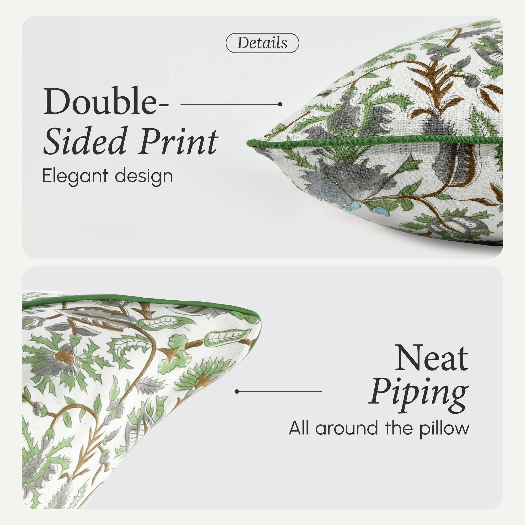 Cotton Print Club - Vente Housse de coussin - Housses de coussin à passepoil - Vert menthe (lot de 2)1