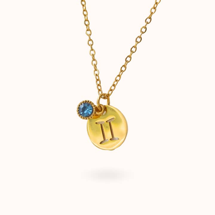 Gemini Coin Birthstone Halskæde Guld for engroshandel hos Blue Buddha Jewelry