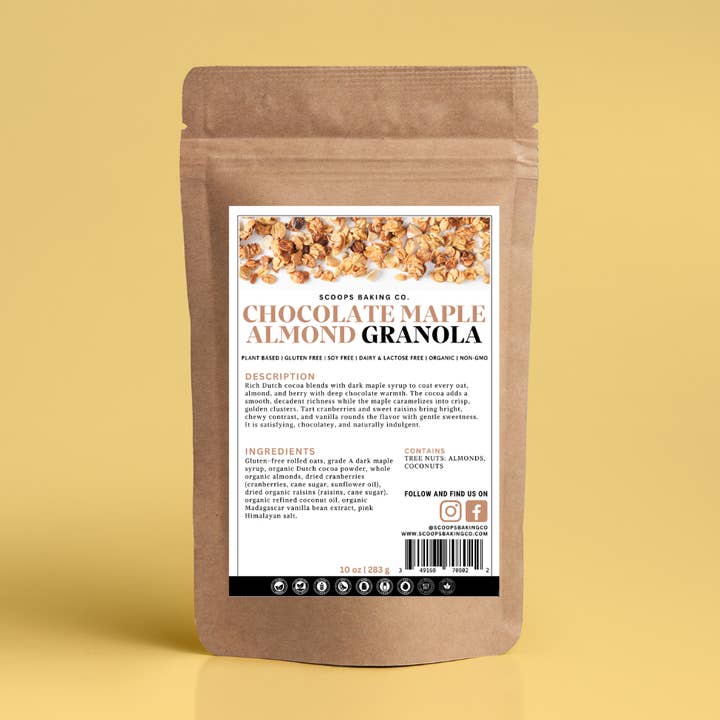Chocolate Maple Almond Granola for wholesale by Scoops Baking Co.