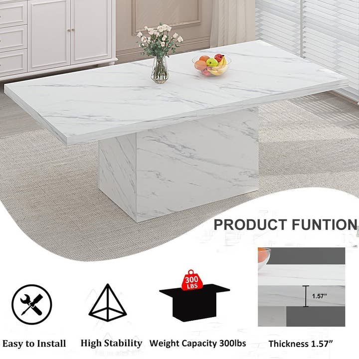 71 Inch White Faux Marble Dining Table With MDF Top for wholesale on Faire4