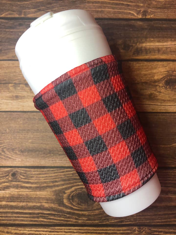 Buffalo Plaid Cup Sleeve for wholesale by South Coast Sewn
