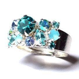 Anello con scintillanti pietre Swarovski - turchese per la vendita all'ingrosso da parte di perleperle
