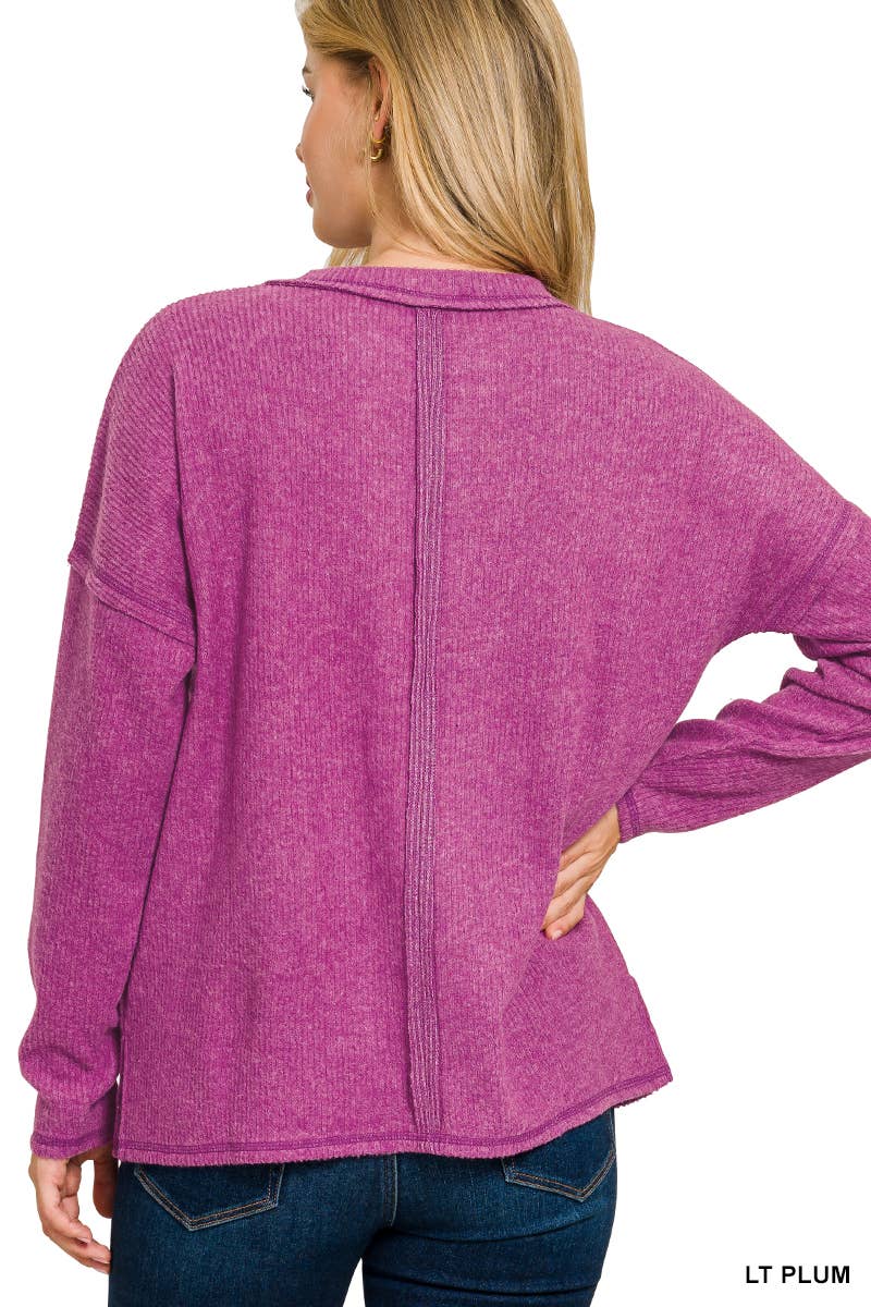 Vanilla Monkey - Wholesale Knit Sweater - Women's - Ribbed Brushed Melange Hacci Sweater With A Pocket6