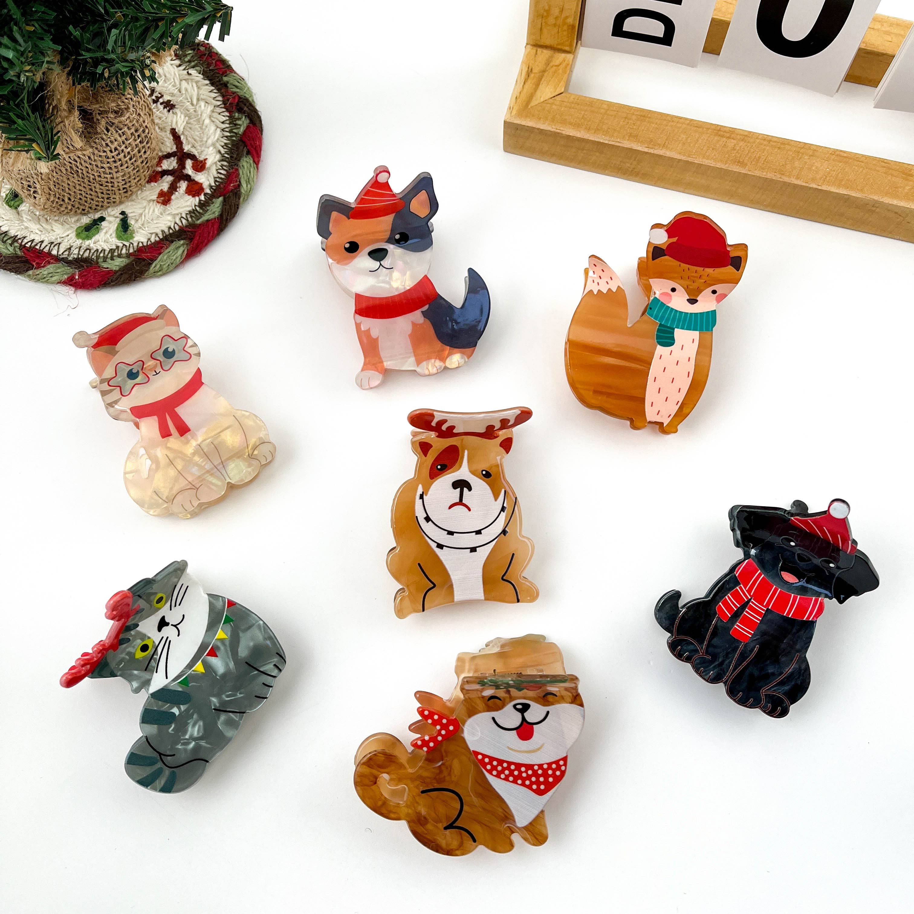 mildstyles - Wholesale Hair Clip - Women's - Winter Scarf Animal Acrylic Printed Christmas Hair Claw Clip11