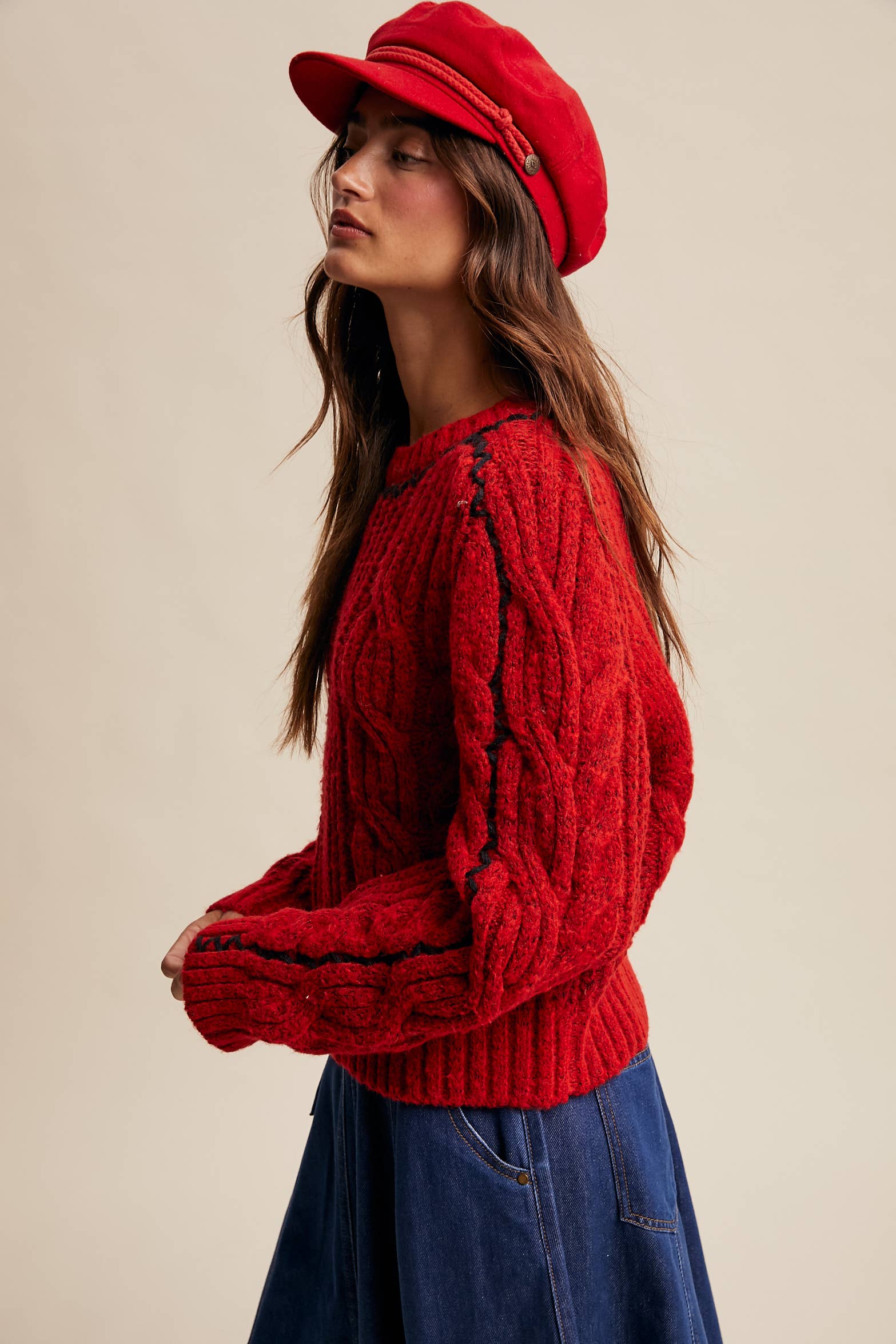 Listicle - Wholesale Knit Sweater - Women's - Contrast Stitch Cable Knit Sweater LSW1013 23