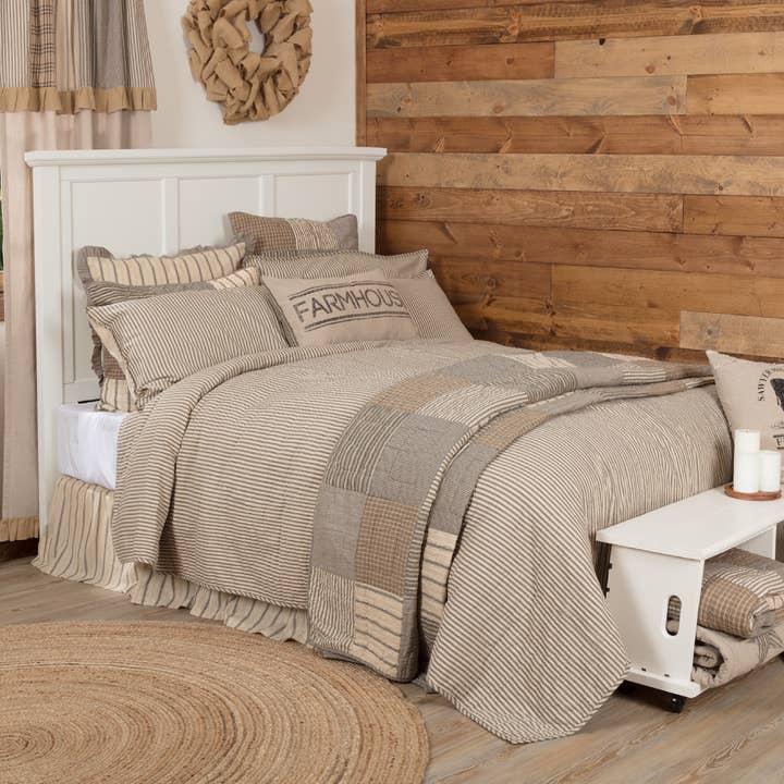 VHC Brands - Vente Couvre-lits - Sawyer Mill Housse de couette à rayures anthracite pour lit King size 105 x 95 l