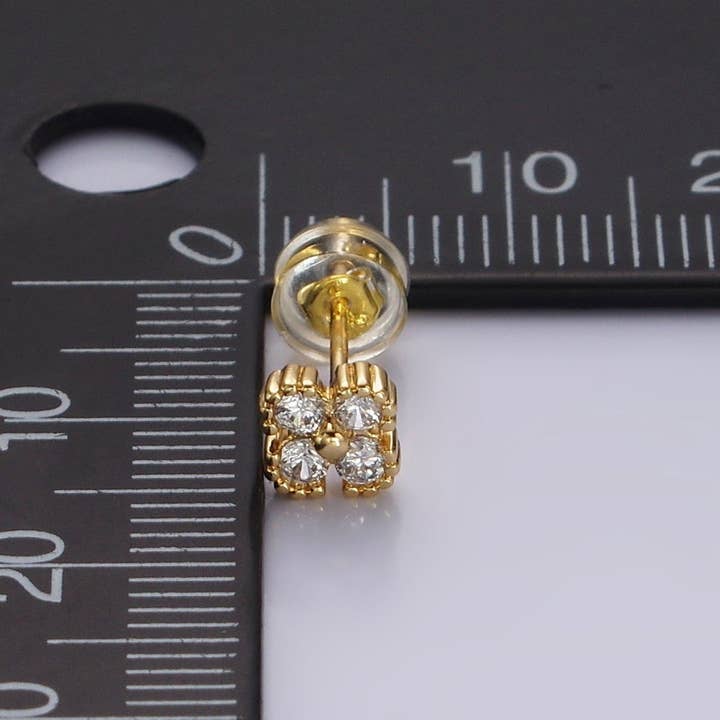 Aim Eternal - Venta al por mayor Pendientes de botón/aretes de poste - Pendientes de Estudio de Trébol Cuatro Hojas en Oro y Plata con Mini CZ Rosa y Transparente Relleno de Oro de 14K | AE974 - AE9752